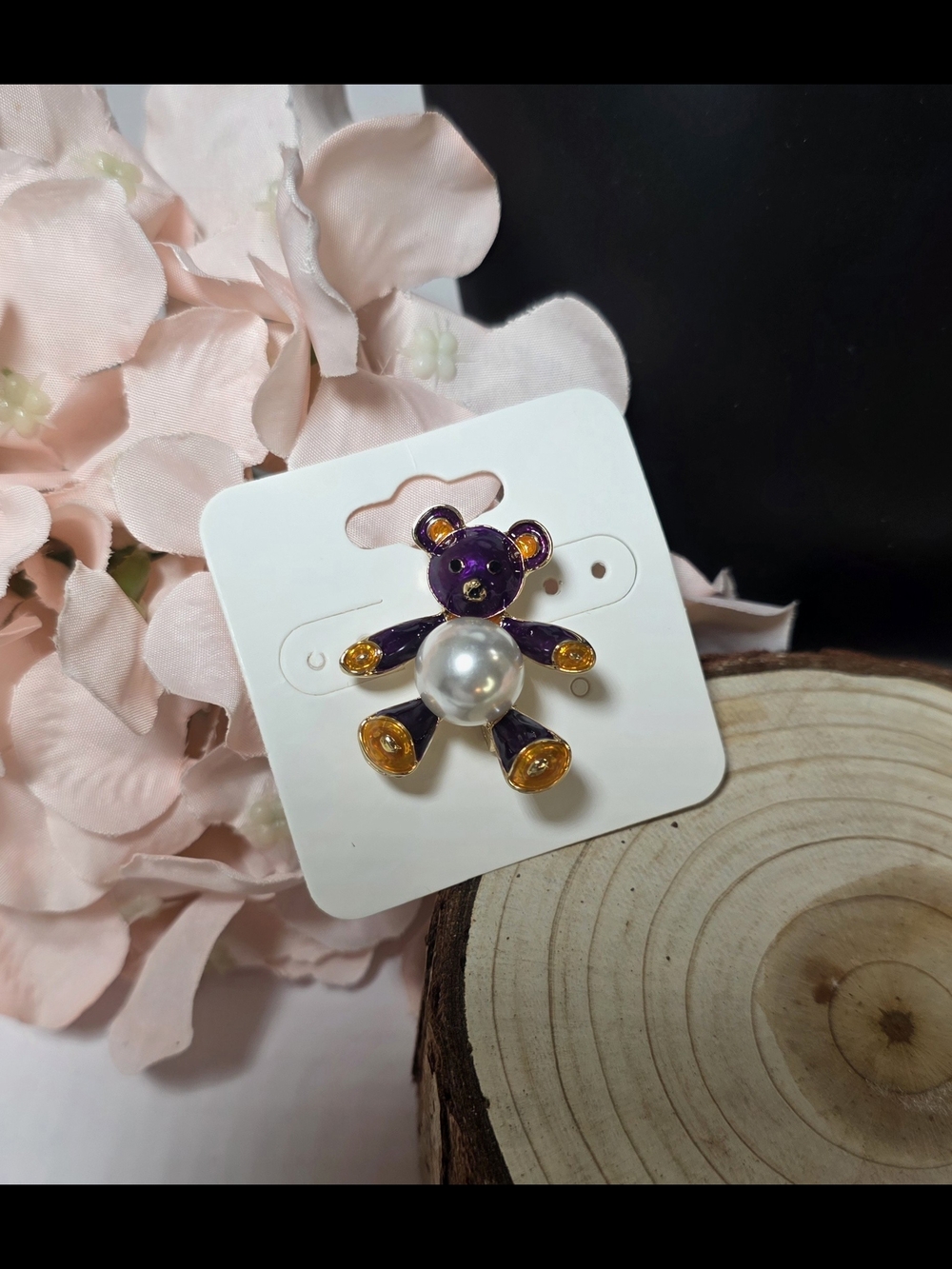 Purple & Gold Teddy Bear Pearl Pin for Kids - Cute Jewelry Accent